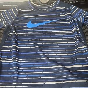 Nike Navy and Blue Striped Short Sleeve Performance Tee